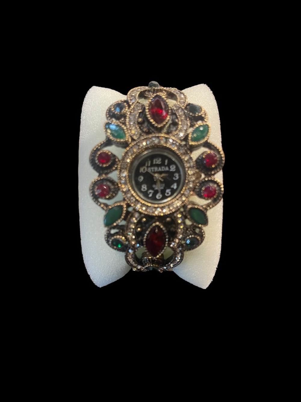 Strada Austrian Crystal Bracelet Watch with Red & Green Stones
